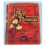 Full Year 1887 St. Nicholas Bound Magazine, Illustrated, Rough Decorated Bindings, Qty 2