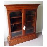 Antique Solid Wood Two Door Bookcase With Adjustable Shelves And Cast Iron Hardware