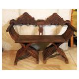 Antique Savonarola Hand Carved Hall Bench
