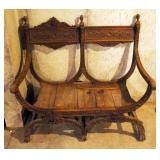 Antique Hand Carved Savonarola Hall Bench With Lion Motif, 45" x 48" x 23"