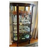 Antique Curved Glass Curio Cabinet With Carved Ball And Claw Feet, 60.5" x 32" x 15"