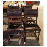Antique Solid Wood Dining Chairs With Tooled Leather Seat And Back, Qty 4