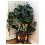 Painted Ceramic Owl Umbrella Stand, 16.5" Tall With Artificial Potted Plant