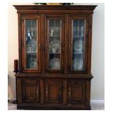 Solid Wood 3 - Door Lighted Hutch With Glass Shelves 80" x 60" x 18"