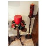 Antique Turned Wood Candle Stand, 28" Tall, And Plant Stand With Cabriole Legs Including 3 - Wick Ca