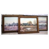 Original Framed Under Glass Watercolor "Winter Wheat" By James Hagan, 13" x 26.25" And Framed Farmst