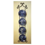 Wrought Iron Wall Mounted Plate Rack With Dudson Wilcox Porcelain Plates, Qty 4, 43" x 11"