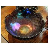 Vintage Carnival Glass Bowls, Fenton Glass Candy Dish And Pedestal Bowl, Qty 6 Pieces