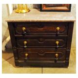 Antique 3 - Drawer Chest Of Drawers With Granite Top, 28.25" x 30" x 17.25"