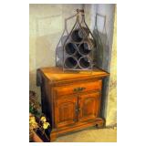 Solid Wood Side Table With Storage, 25" x 24" x 16" And Wicker Wine Bottle Holder
