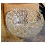 Cut Glass Punch Bowl Set Includes Bowl, 9" X 13" x 13", And 18 Matching Cups