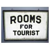 Rooms For Tourist Double-Sided Hanging Wood Sign, Some Wear, 37" Wide x 25" High
