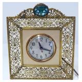 Decorative Electric Tabletop Clock With Blue Stone, Powers On