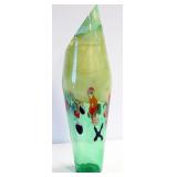 Large Green Glass Vase With Abstract Floral Images, 25" High