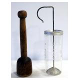 Primitive And Antique Kitchenware, Includes Graters, Pestle, Mashers, Spoons, Wesson Mayonnaise Make