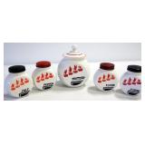 Glass Range Season Shakers For Sugar, Flour, Salt, Pepper And Larger Matching Unmarked Jar With Lid,
