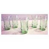 Green Uranium Glass Tumblers With Cut-Glass Grape And Vine Design, Qty 5