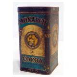 Antique Monarch Cocoa Metal Tin, 6" High x 3.25" Wide x 3.25" Deep
