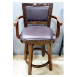Bar Stool With "Leather" Back And Seat And Brass Tack Accents, Swivels, 43.5" High