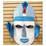 Metal Dimensional Wall Hanging Of Tribal Figure, Approx 34" High x 24" Wide, Nose Needs To Be Reatta