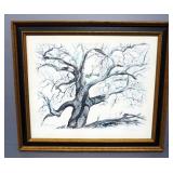 Frederic James (American, 1915-1985) "The White Sycamore" Print, Signed By Artist, Framed Under Glas