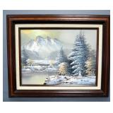 Robert Lyn Nelson (American, 1955-  ) Original Oil On Canvas Of Mountain And Lake, Framed 21.25" Wid