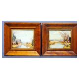Landscape Prints On Board, Unknown Artist, Qty 2, Framed 12.75" Wide x 11.75" High