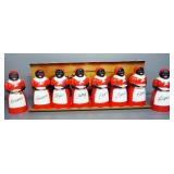 Vintage Jemima F&F Spice Set, Qty 8 Containers (2 Are Duplicates), On Rack