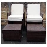 Outsunny Woven Wicker Style Patio Chairs, Qty 2, Both With Hinged Lid Ottomans And Removable Cushion