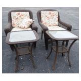 Pair Of Rope Style Woven Patio Chairs With Reversible Removable Seat Cushions And Matching Side Tabl