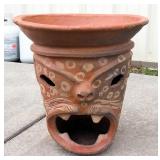 Ceramic Leopard Styled Pot With Open Bottom And Vented Top, 15" High x 15" Diameter, Chip In Rim