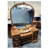 Antique Art Deco Waterfall 5 Drawer Vanity, With Lift-Out Mirror