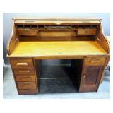 Solid Wood 6 Drawer Roll Top Desk With Dovetail Construction, 44" x 54" x 34"