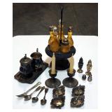 Weighted Sterling Silver Candle Stick Set, Salt And Pepper Shakers, Sterling Salt Savers With Spoons