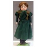 Porcelain Sleepy Eyed Doll, Leather Body And Original Dress, 16" H And Painted China Doll With Porce