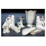 Langtry Ceramic Gold Rimmed Vase, Lennox Porcelain Candle Sticks, Swans, Santa Claus, Pear Vanity Ja