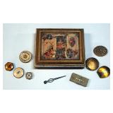 Vintage Compact Collection, Various Styles And Sizes, Qty 8, Including Wood Jewelry Box