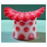 Cranberry Opalescent Bubble Optic Vases, Qty 2,  7" And 3"