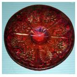 Fenton Cranberry Coin Dot 9" Pitcher, 6.5" Iridescent Carnival Glass  Saucer And Fenton Glass Sign