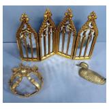 Brass Duck, 4.5" x 9", Painted Crown And Decorative Folding Mirror, 17.25" x 10"