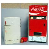 Vintage Doll Size Coca-Cola Vending Machine, 20" x 9.5" x 6.25", And Wolverine Refrigerator 13" x 8"