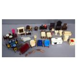 Vintage Renwal And Ideal Miniature Dollhouse Furniture Including Dining Room Sets, Kitchen Appliance