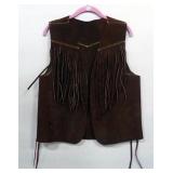 Vintage Leather Vest With Fringe Detail, Size Small