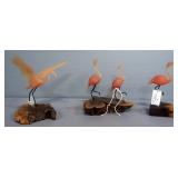Vintage John Perry Burl Flamingo Sculptures 6.5" High, Qty 3