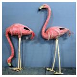 Life Size Feathered Flamingo Figures, Qty 2, Tallest Measures 40"