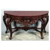 Carved Wood Console Table, With Vinyl Covered Top, 29" x 51" x 19.5"