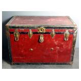 Antique Steamer Trunk, With Tray, Brass Hardware, And Leather Handles, 24" x 36" x 22"