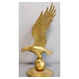 Vintage Solid Brass Eagle In Flight With Ball, 11.5" High, And Brass Bucket