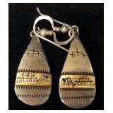 Jewelry Set With Ring, Necklace, And Earrings, 14K Images Of Pueblos Overlaid On Sterling Silver, To