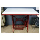 Singer Treadle Sewing Machine Base With Enamel Table Top, 30" High x 40" Wide x 25" Deep